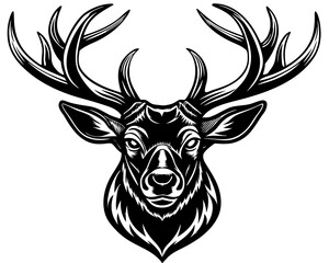 Majestic stag head with large antlers in black and white