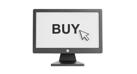 Isolated computer monitor displays the word buy with a cursor ready to make purchase
