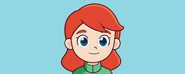 Cute Red Hair Girl Cartoon Avatar – Female, Kid, Child, Young, Girl, Character, Portrait, Happy, Smiling, Sweet, Redhead, Digital, Vector, Flat, Lovely, Cute, Face, Art

