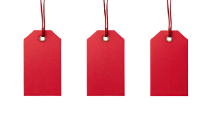 Three red price tags hanging