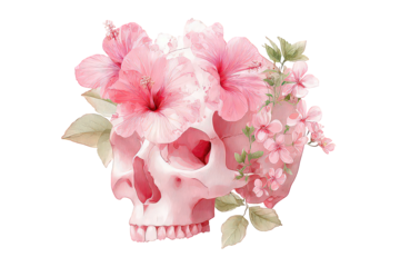 Pink Skull Adorned with Delicate Flowers