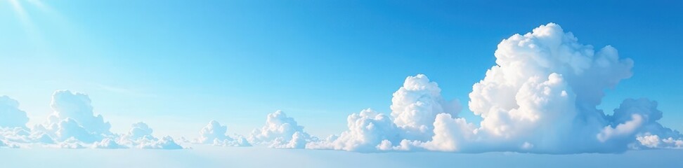 Obraz premium Vast blue sky, fluffy white clouds at horizon , stratus, horizon