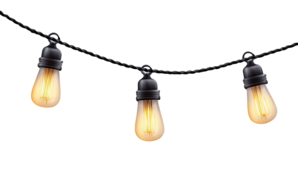 String lights with warm, glowing bulbs