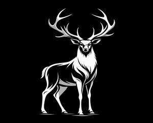 Majestic stag with large antlers on black background