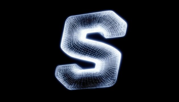 3D wireframe letter "S" glows