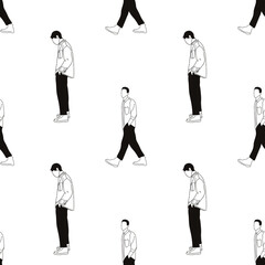 Pattern silhouettes of people drawn by brush. Brush strokes in the form of black silhouettes of people,silhouette of man on white background.