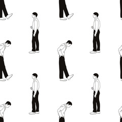 Obraz premium Pattern silhouettes of people drawn by brush. Brush strokes in the form of black silhouettes of people,silhouette of man on white background.