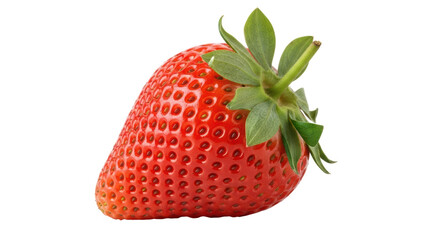 Isolated strawberry with green leaves, fresh red fruit, healthy eating, diet and nutrition