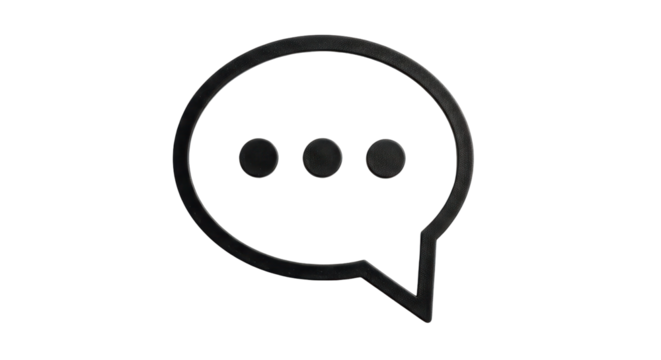 Isolated chat bubble icon with three dots, minimalist communication or message symbol