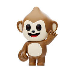 Naklejka premium Monkey Waving Hand 3D Character Illustration.