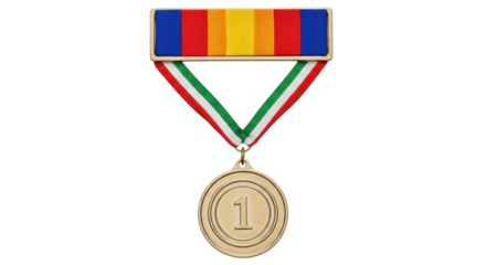 Isolated Medal Award, a gold champion first place winner achievement, for a competition