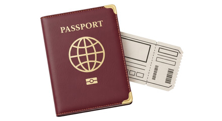 Isolated passport and ticket, symbolizing global travel, planning, and international security