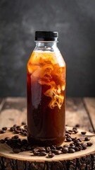 Iced coffee in a clear bottle