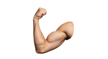 Isolated arm showing muscle strength, flexing upper body, healthy arm isolated object