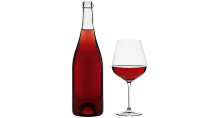Isolated bottle and glass of red wine for drinking enjoyment, alcoholic beverage, toast