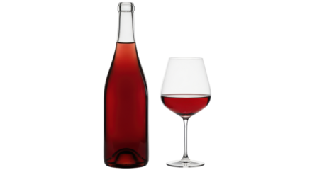 Isolated bottle and glass of red wine for drinking enjoyment, alcoholic beverage, toast