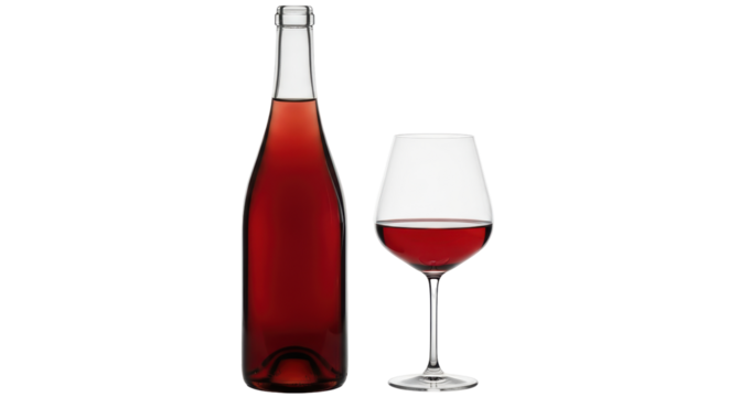 Isolated bottle and glass of red wine for drinking enjoyment, alcoholic beverage, toast