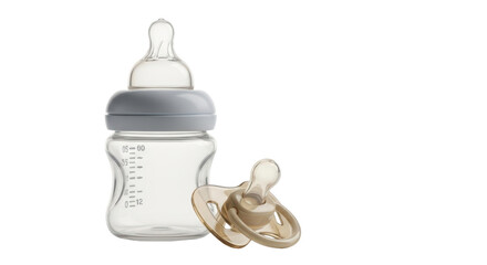 Isolated baby bottle with scale and pacifier, perfect for feeding, newborn baby supplies