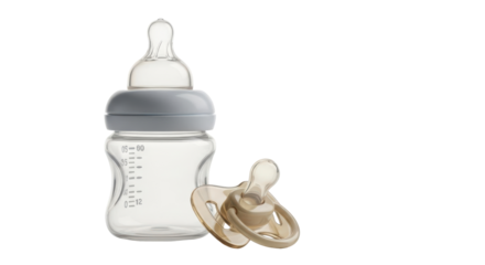 Isolated baby bottle with scale and pacifier, perfect for feeding, newborn baby supplies