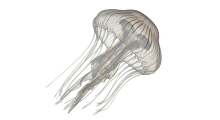 Isolated jellyfish with translucent body and long tentacles in water animal lifeform © Trym