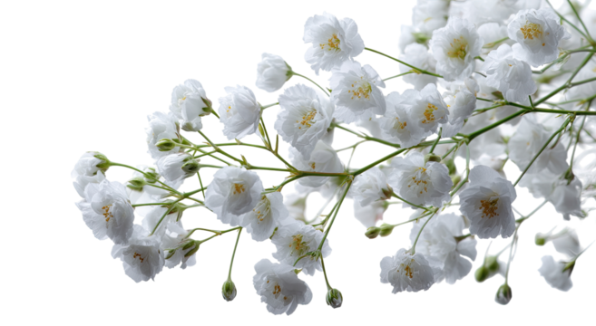 Close-up of delicate, white flowers in clusters