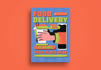 Blue Retro Food Delivery Promo Flyer Layout
