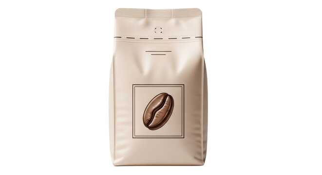 Isolated coffee bag mockup displaying roasted bean, product packaging and design template