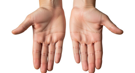 Isolated image of two hands facing down, palm up ready to receive, with natural skin tone