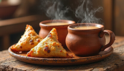 Delicious Indian samosas and tea, perfect for a cultural experience.