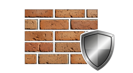 Isolated wall with bricks, shield for logo protection or security in front of brickwork