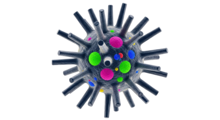 Isolated Virus Model with Surface Proteins, Spikes, and Genetic Material; a Colorful and Scientific Illustration