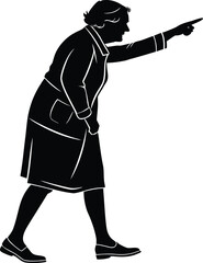 Elderly woman silhouette points direction vector