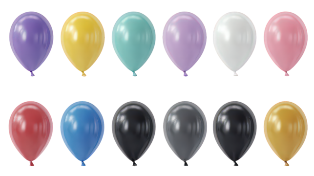 Collection of Colorful Shiny Balloons on Transparent Background