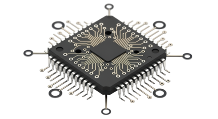 Isolated processor chip with pins and connection lines, technology component for electronics