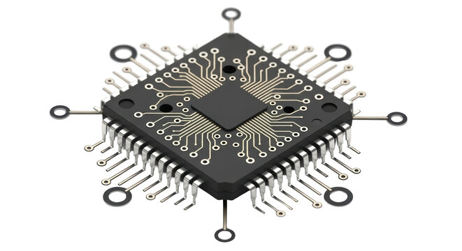 Isolated processor chip with pins and connection lines, technology component for electronics