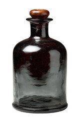 Vintage Dark Glass Bottle With Wooden Stopper
