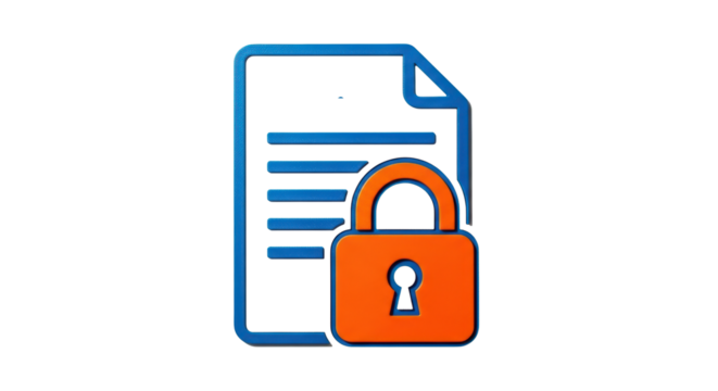 Isolated Secured document icon showing a padlock security symbol indicating data safety