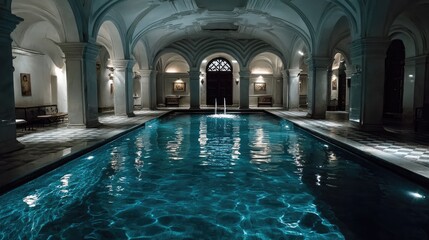 Luxurious indoor pool, arched architecture