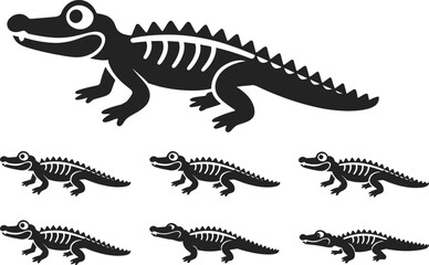 Alligator and crocodile skeleton illustrations, vector reptile icons, wildlife clipart set, animal anatomy design art, prehistoric outline pack, reptile graphic collection