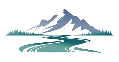 Minimalist Mountain River Logo – Nature Landscape Vector Icon.