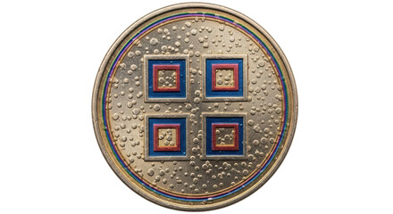 Isolated Ancient Chinese Coin with Four Square Holes. Collectible Numismatic, no background