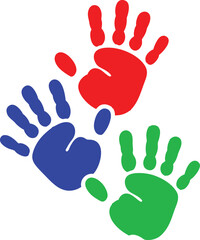 Vector art of Three colorful handprints in red, blue, and green