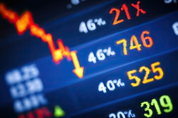 Descending stock market graph on a digital display