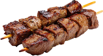 Two skewers of grilled, spiced beef