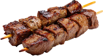 Two skewers of grilled, spiced beef