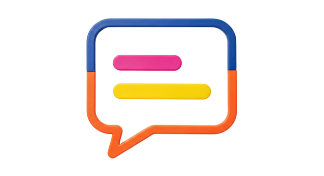 Isolated multi-colored chat bubble icon with pink and yellow lines inside for a message box