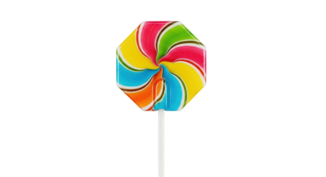 Isolated colorful octagon-shaped candy lollipop on a stick, confectionery, sweet treat for kids