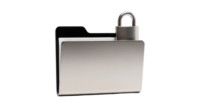 Isolated metallic folder icon with a padlock suggests data security and privacy online