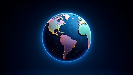 Fototapeta premium Glowing earth globe with continents illuminated against a dark background