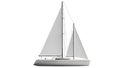 Isolated sailboat with two masts and sails, designed for racing and recreation sailing